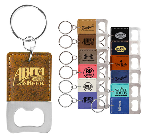 leatherette and cork bottle-opener keychain