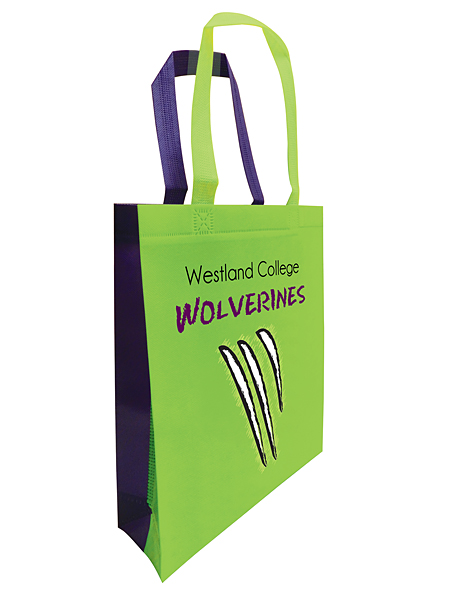 blue and green non-woven tote