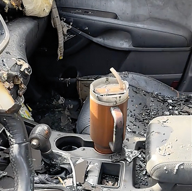 Stanley Quencher in burned car