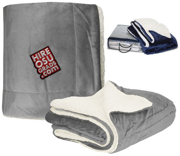 Sherpa blankets, gray and navy blue