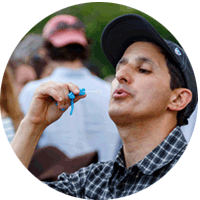 Danny Rosin blowing bubbles