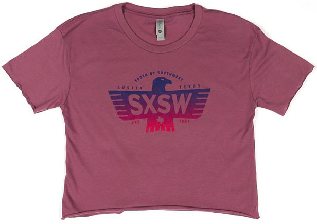 Mauve crop tee with SXSW logo in center