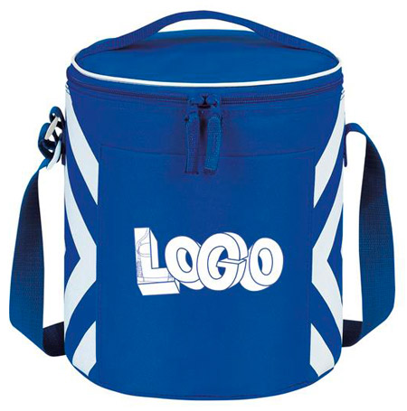 Round, blue & white 12-pack cooler