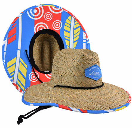 Wide brim straw hat with colorful underside