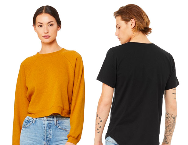 Woman wearing crop shirt next to man wearing t-shirt