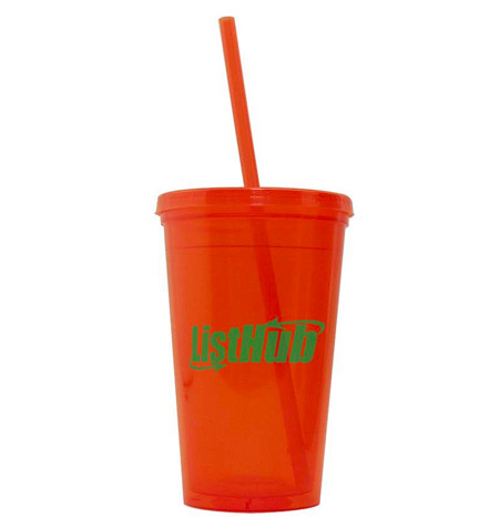 Orange insulated cup with straw