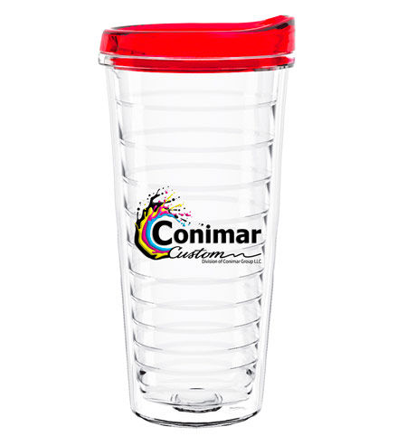 Clear tumbler with orange lid