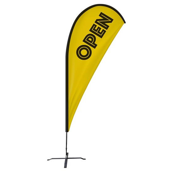 yellow teardrop flag on stand