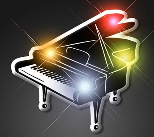 Piano-shaped pin with blinking lights