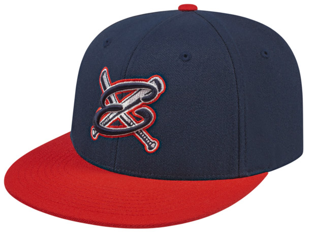 blue and red fitted baseball cap