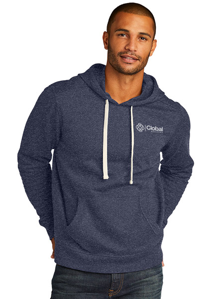 man wearing heather blue hoodie