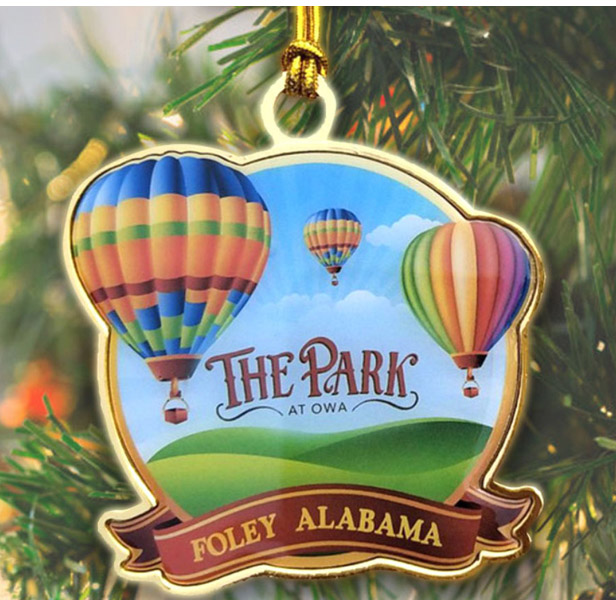 hot-air balloon ornament on tree