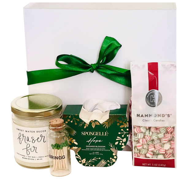 gift box with candle, candy and matches