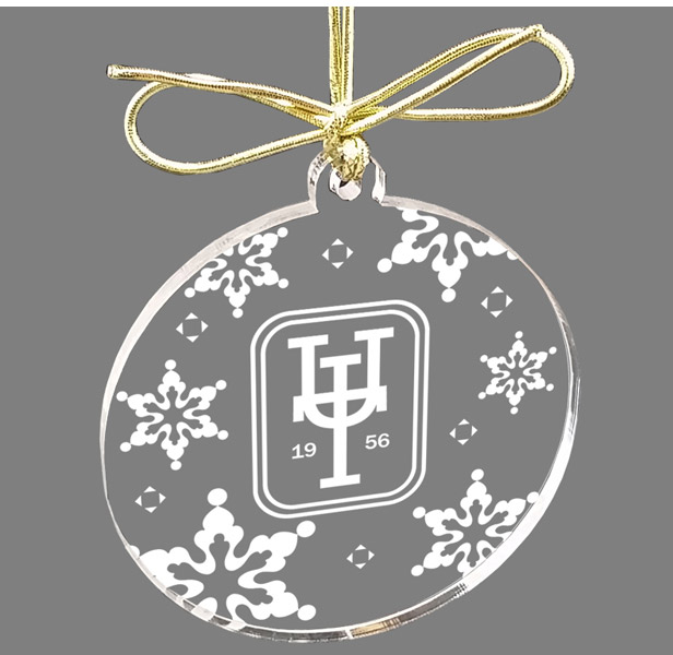 clear ornament with gold string
