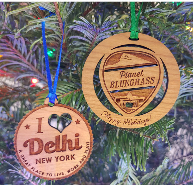 wood ornaments on tree