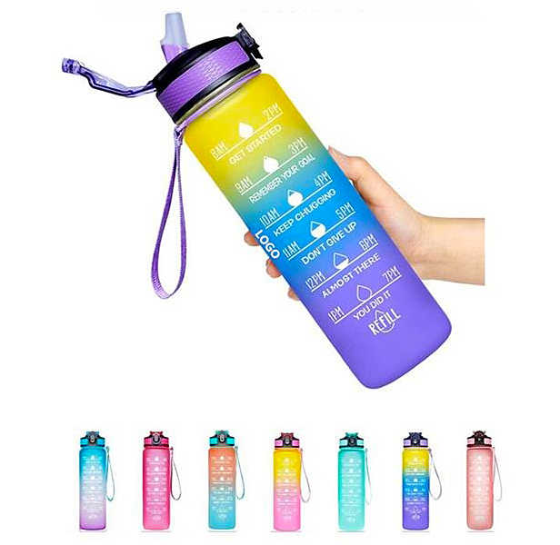 colorful gradient water bottle with straw