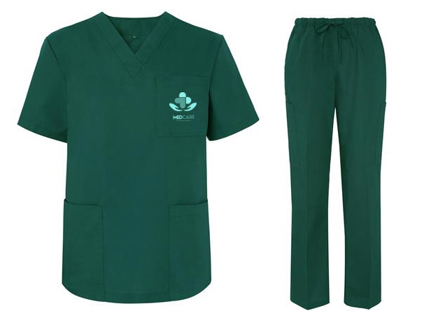 green scrubs, shirt and pants