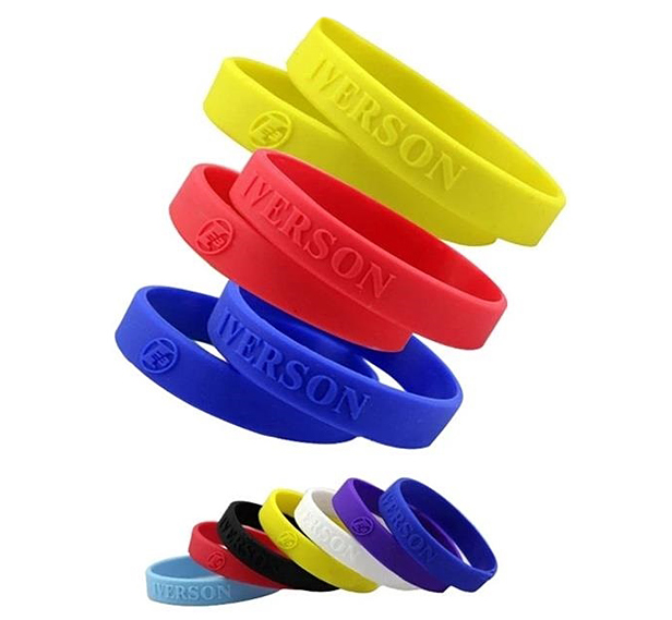 silicone wristbands, red, blue, yellow