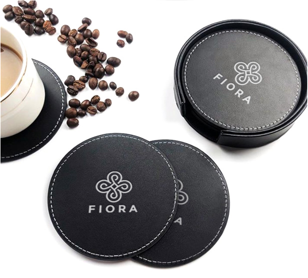 black coaster set with holder