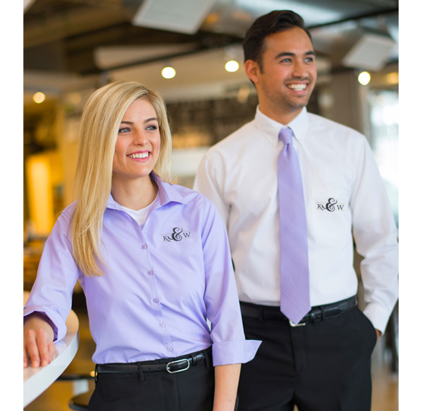 woman and man wearing button downs