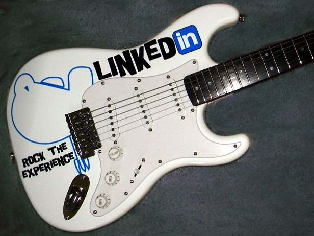 >LinkedIn-branded guitar.