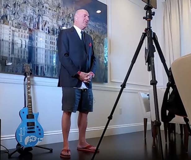 Kevin O'Leary, a.k.a. Mr. Wonderful, next to his branded guitar.