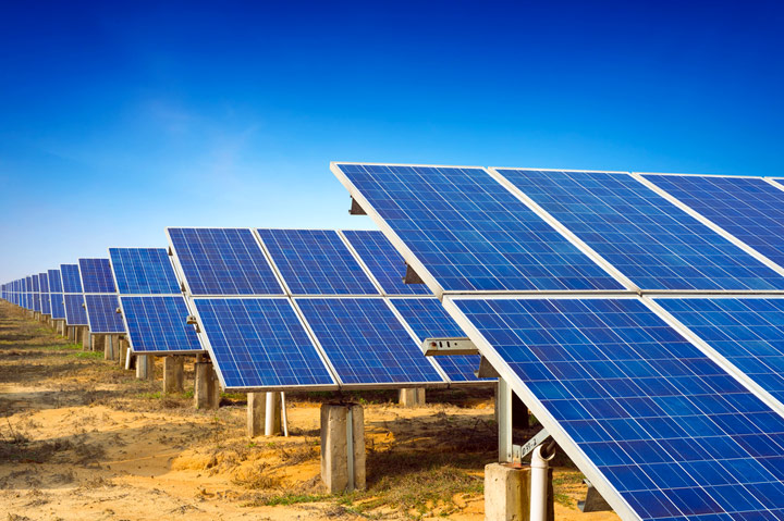 solar panels, blue sky