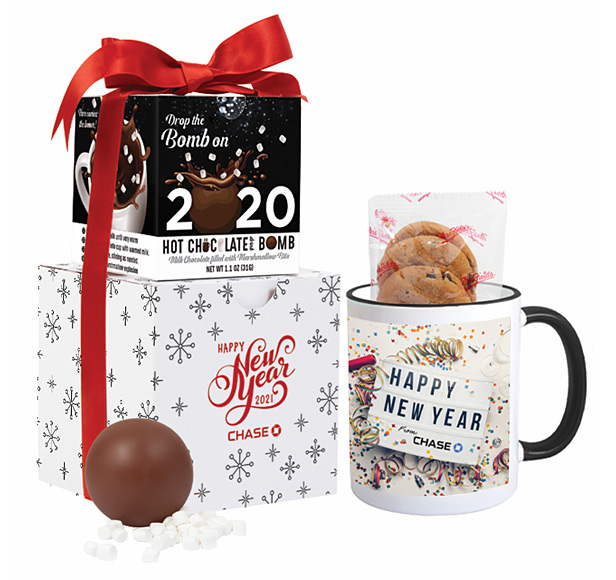 hot chocolate bomb gift set with mug and cookies