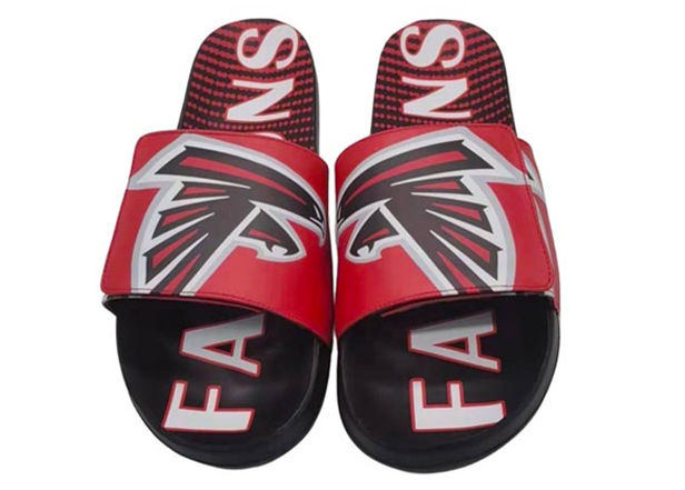 red & black slide sandals