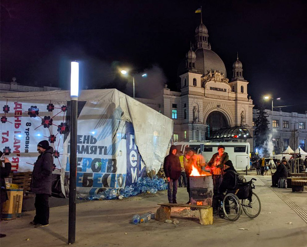 makeshift camp in Lviv
