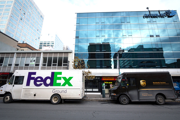 FedEx truck and UPS truck