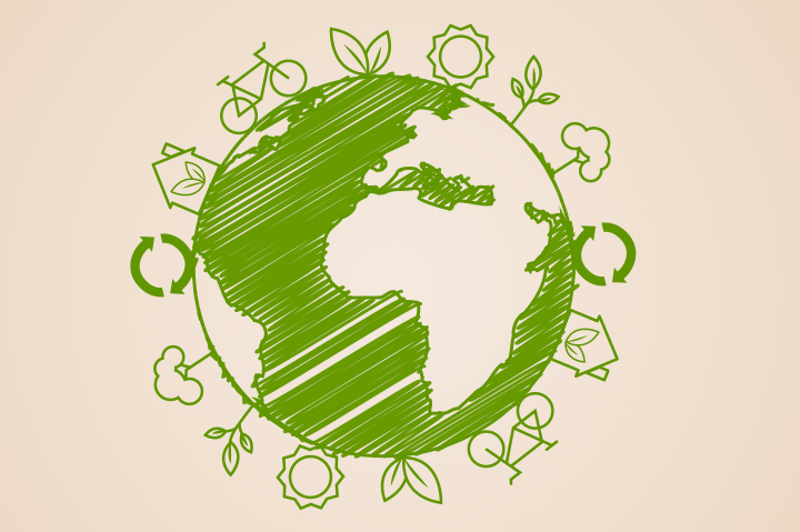 earth day illustration of green, drawn globe