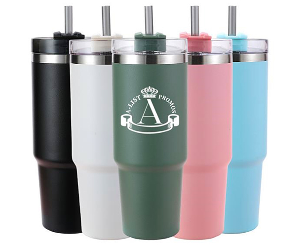 powder-coated tumblers, assorted colors