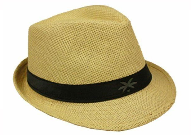 straw fedora hat with black band