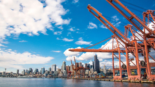 Seattle seaport cranes, skyline