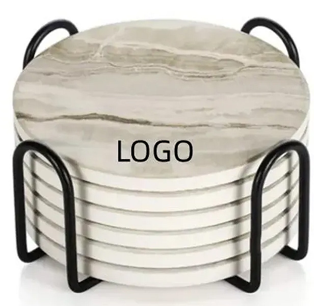 Ceramic Coaster Set With Iron Holder 