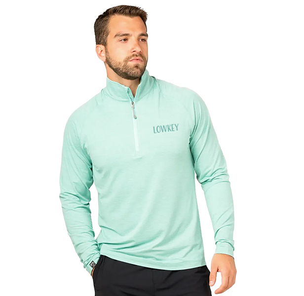 male model wearing mint green quarter zip