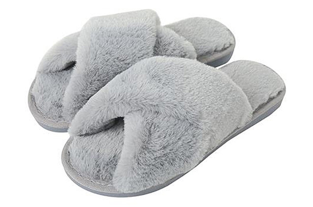 fuzzy gray slippers