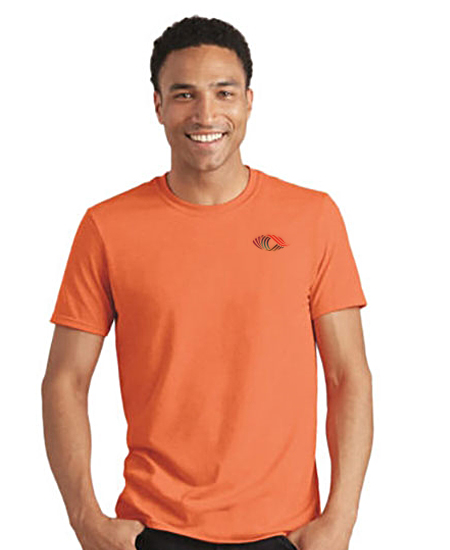 man wearing orange t-shirt