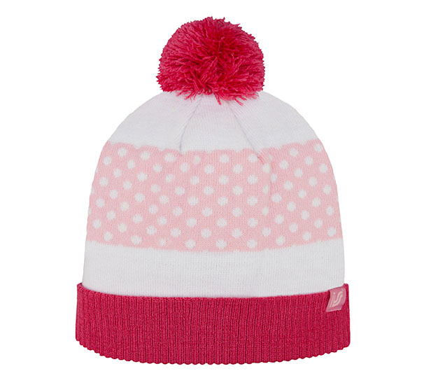 pink and white beanie cap