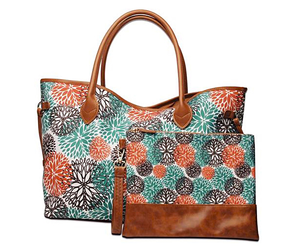 canvas and faux leather tote