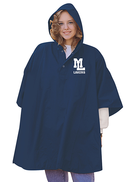 woman wearing navy blue poncho