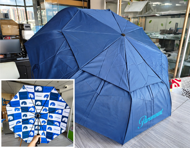 Custom umbrella with a step-and-repeat interior for Paramount