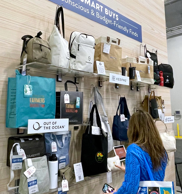 wall of tote bags