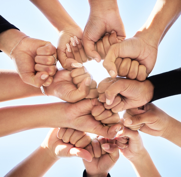 teamwork hands together