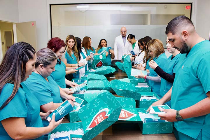 Leal and his team assembled the National Nurses Week gift boxes at their offices and prepared them to be distributed at DHR Health.