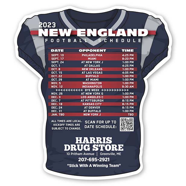 Football jersey-shaped team schedule magnet