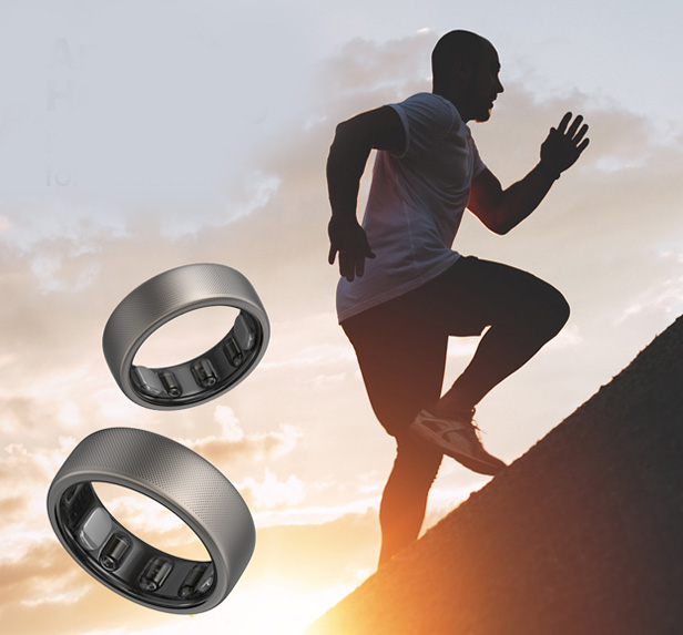 smart rings and man running up a hill