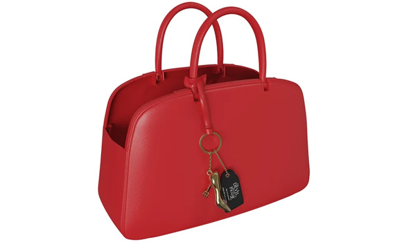 crimson popcorn bucket shaped like a handbag