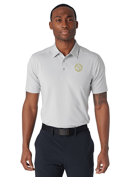 man modeling light gray fitted polo shirt